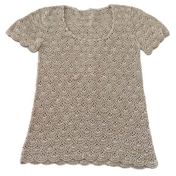Vintage 90’s tan crochet short sleeve top - Picture 1 of 3
